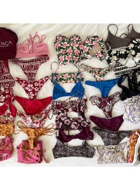 Benoa Swim Mixed Floral & Solid Bikini Collection - Blue, Pink, Green, Burgundy